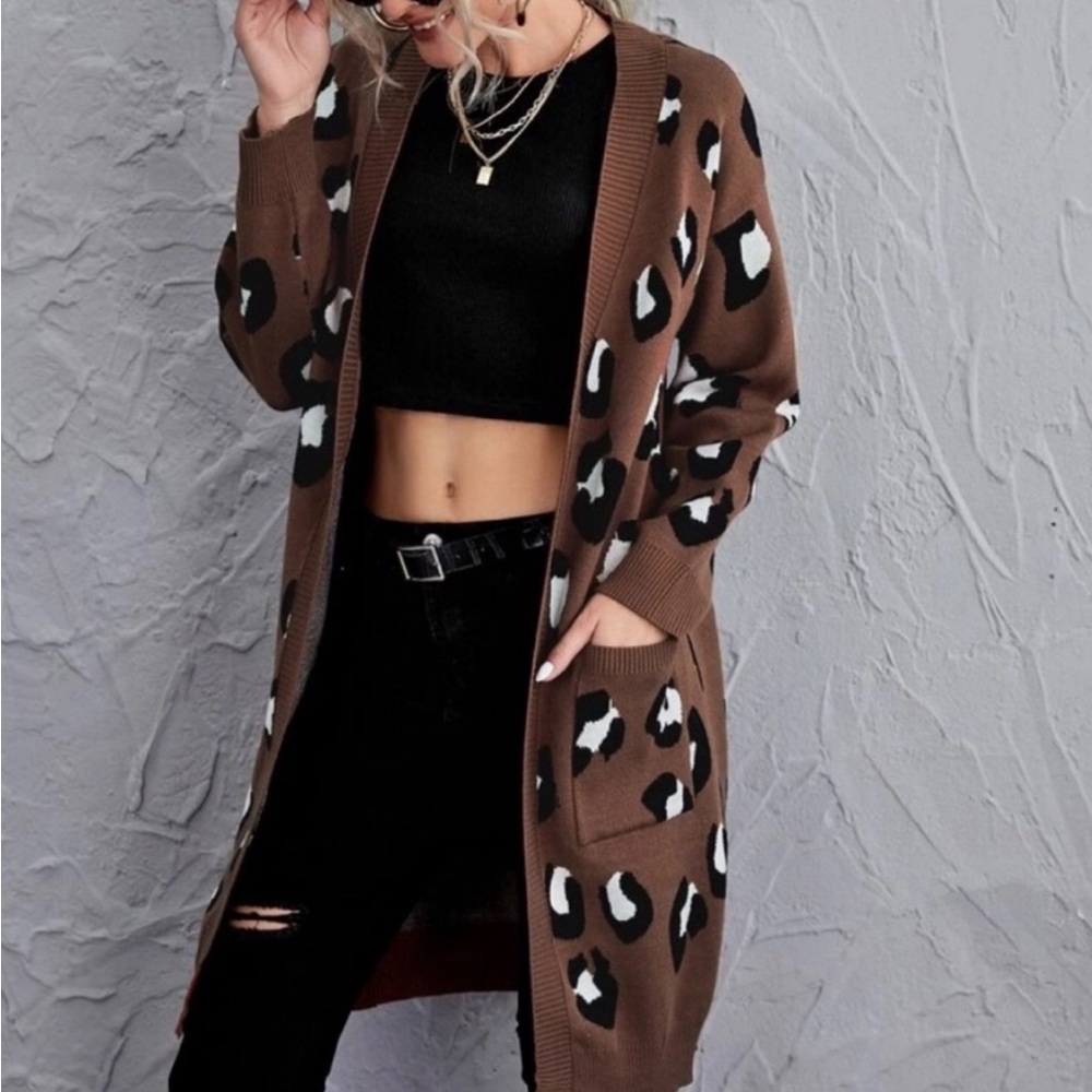 SHEIN leopard print long cardigan